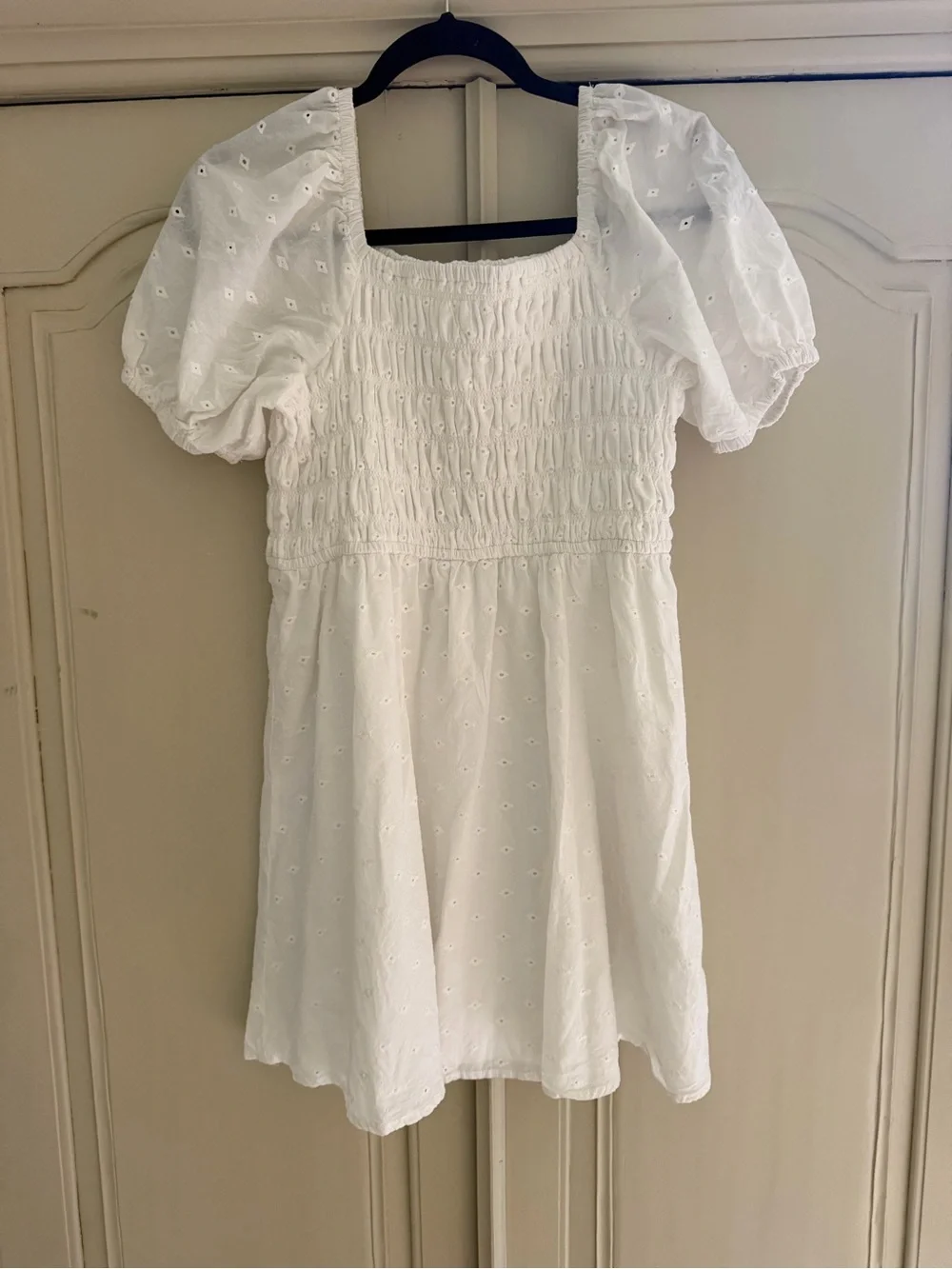 GB girls White Eyelet Puff-Sleeve Smocked Dress